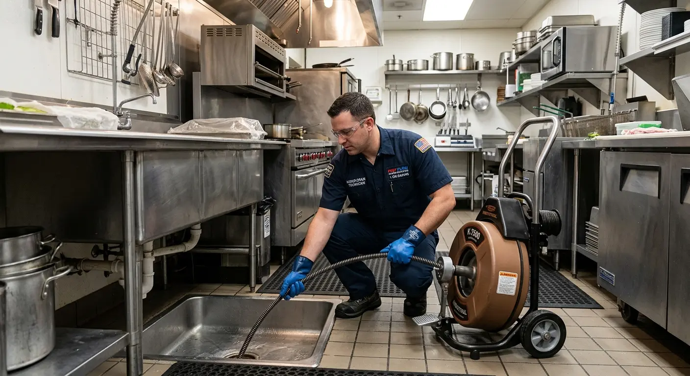 Commercial drain cleaning service in a restaurant kitchen in Thomasville